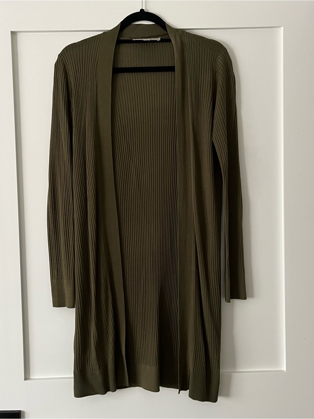LOFT Olive Green Long Ribbed Open-Front Cardigan
